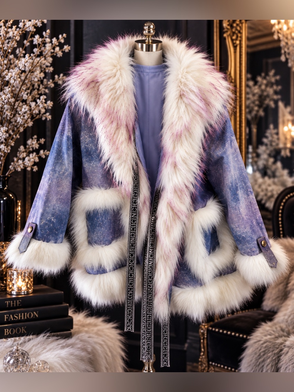 Genuine Fox Fur Rabbit Lined Shimmer Statement Jacket Large